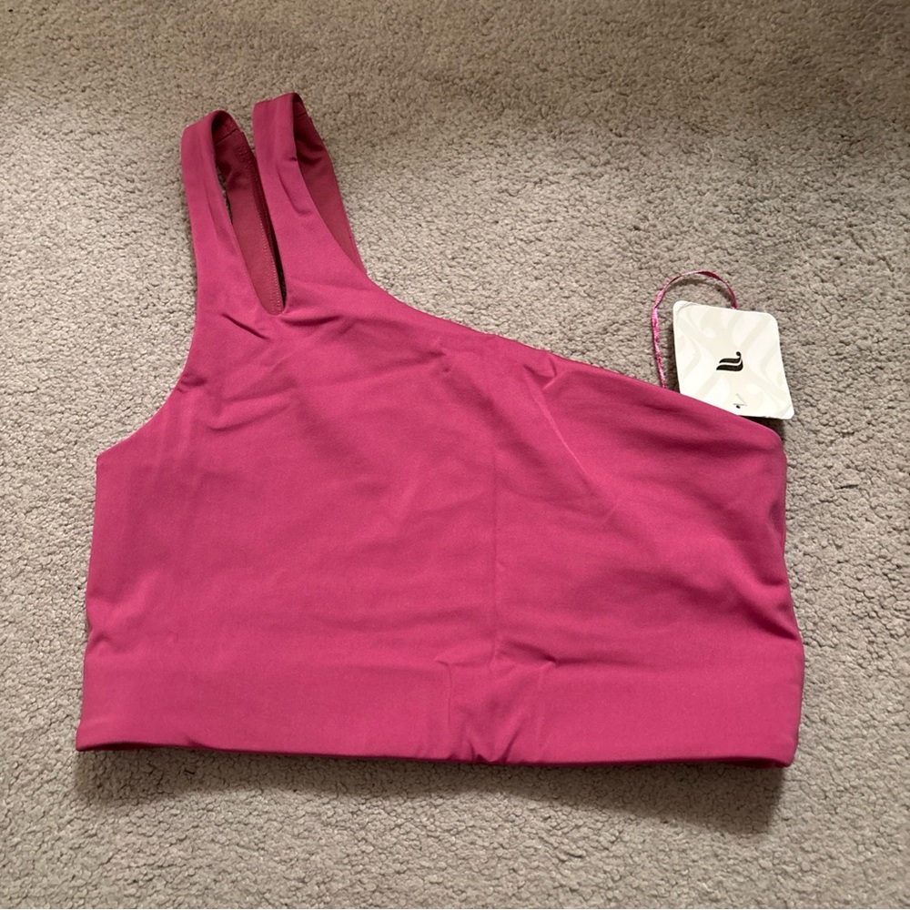 Fabletics Bra Asymmetrical Double Strap Midi Pink Small Athleisure NWT